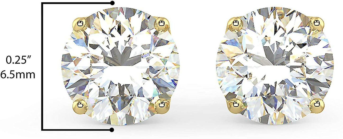 Certified 2.0-3.0 Cttw Round Brilliant-Cut Lab Created Diamond 14K Gold Classic Four-Prong Stud Earrings (J-K Color, SI2-I1 Clarity) - Choice of Gold Colors, Gem Weights