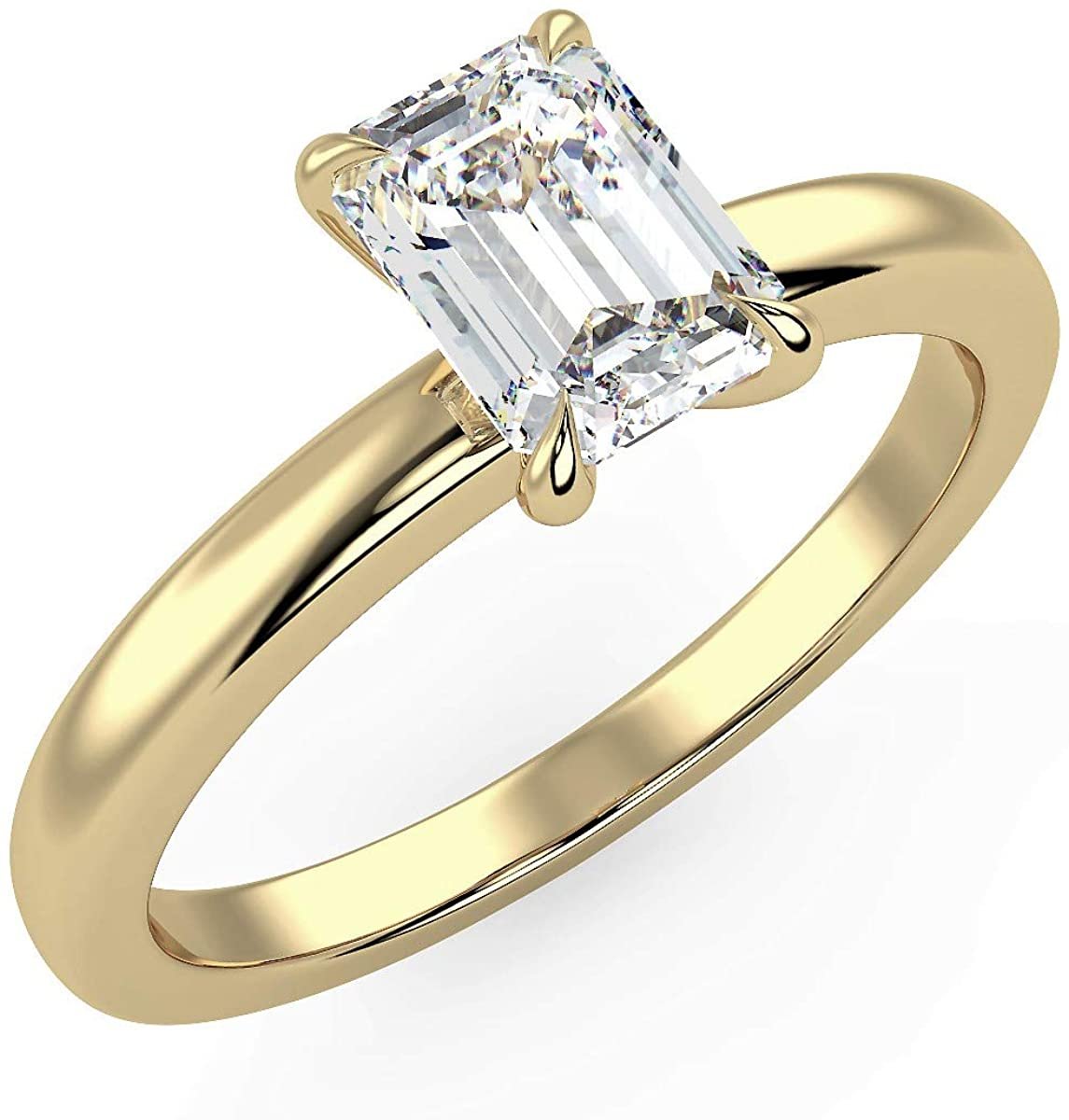 IGI Certified 14K Yellow Gold 9/10 to 2.0 Carat Emerald-Cut Lab Created Diamond Classic Solitaire Engagement Ring (G-H Color, VS1-VS2 Clarity)