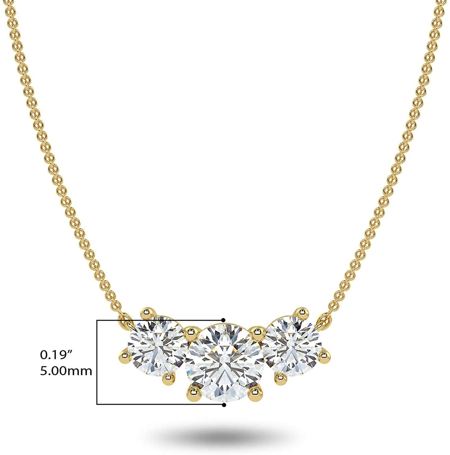 IGI Certified 14K Gold 1-5/8 Cttw Round Brilliant Cut Lab Created Diamond 3 Stone Pendant Necklace (G-H Color, VS1-VS1 Clarity), 18" - Choice of Gold Color