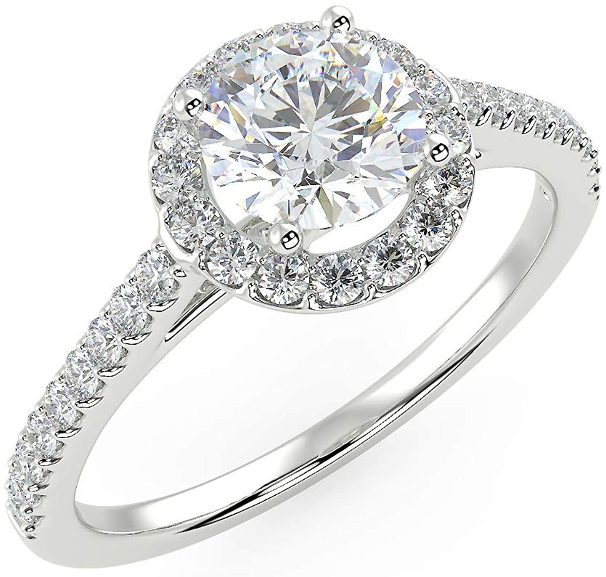 IGI Certified 14K White Gold 1.05 Cttw Round Brilliant-Cut Lab Created Diamond Halo Engagement Ring with Micro Pavé Band (Center Stone: G-H Color, VS1-VS2 Clarity) - Size 8.5