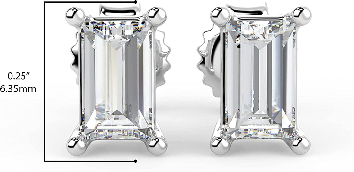 IGI Certified 1/2 Cttw Emerald Cut Lab Grown Diamond 14K Gold 4-Prong Pushback Stud Earrings (G-H Color, VS1-VS2 Clarity) - Choice of Gold Color