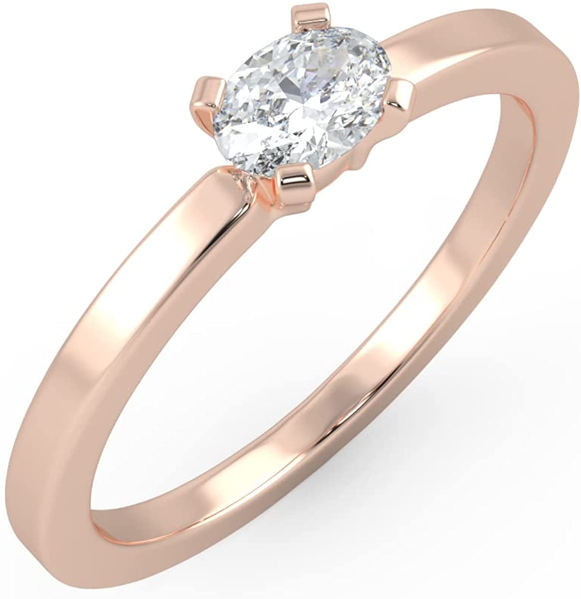 IGI Certified 1/4 Ct Oval Cut Lab Grown Diamond 14K Gold East-West Solitaire Engagement Ring (G-H Color, VS1-VS2 Clarity) - Choice of Gold Color