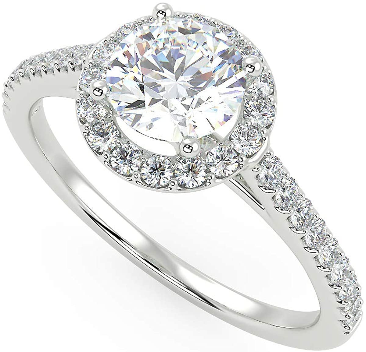 IGI Certified 14K White Gold 1.05 Cttw Round Brilliant-Cut Lab Created Diamond Halo Engagement Ring with Micro Pavé Band (Center Stone: G-H Color, VS1-VS2 Clarity) - Size 8.5