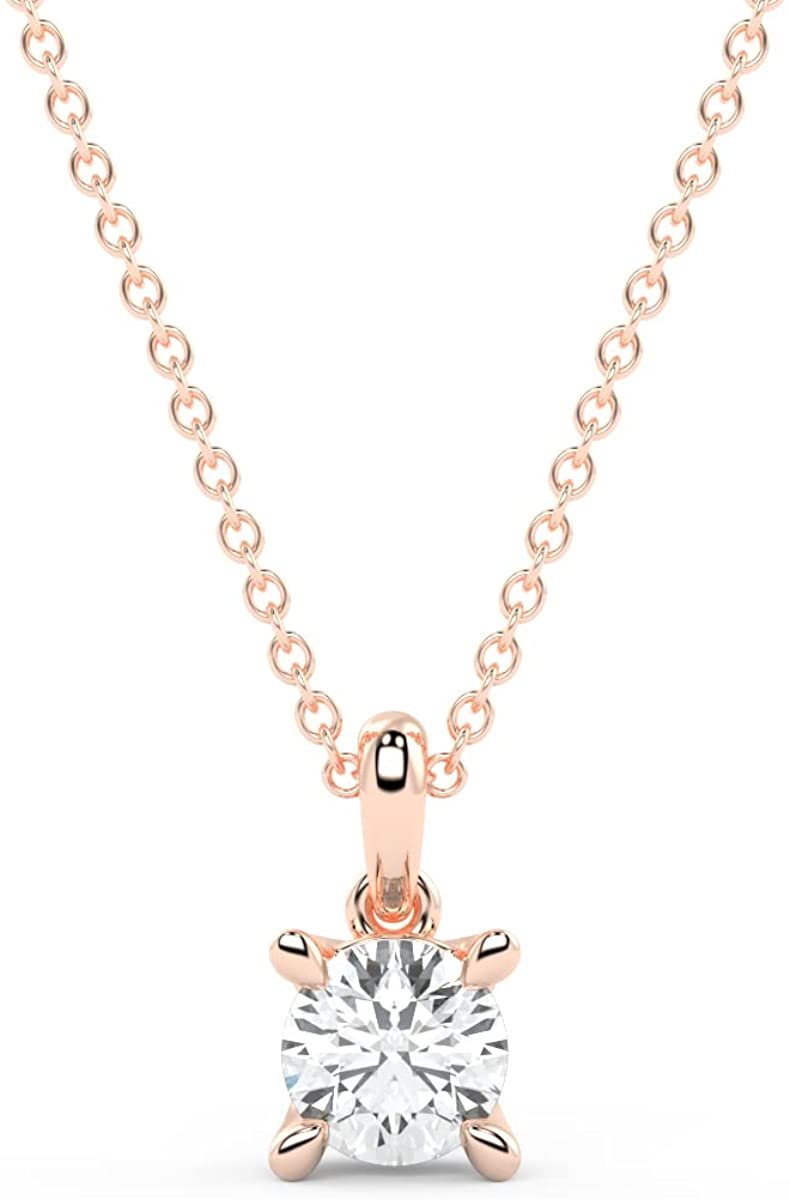 IGI Certified 1/4 Ct Lab Grown Diamond 14K Gold 4 Prong Dangling Solitaire Pendant Necklace (G-H Color, VS1-VS2 Clarity) - 18” - Choice of Metal Color