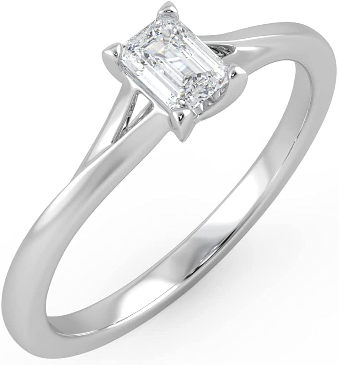 IGI Certified 1/4 Ct Emerald Cut Lab Grown Diamond 14K Gold Split Shank Solitaire Engagement Ring (G-H Color, VS1-VS2 Clarity) - Choice of Gold Color