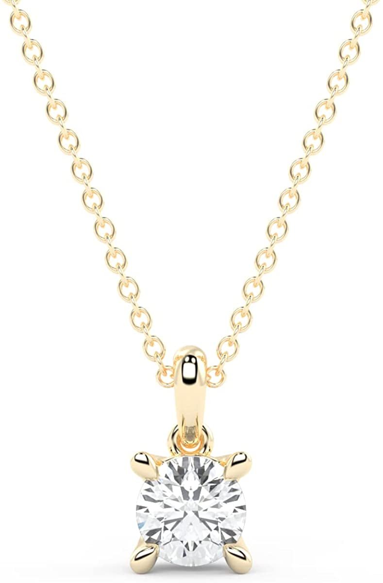 IGI Certified 1/4 Ct Lab Grown Diamond 14K Gold 4 Prong Dangling Solitaire Pendant Necklace (G-H Color, VS1-VS2 Clarity) - 18” - Choice of Metal Color