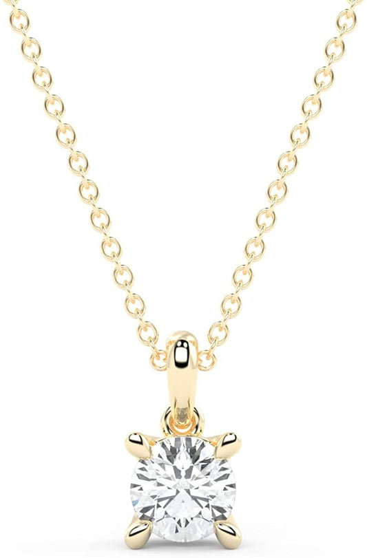 IGI Certified 1/4 Ct Lab Grown Diamond 14K Gold 4 Prong Dangling Solitaire Pendant Necklace (G-H Color, VS1-VS2 Clarity) - 18” - Choice of Metal Color