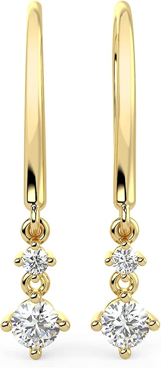 10K Gold 3/8 Cttw Lab Created Diamond 1" Long Two Tier 4-Prong Set Hook Back Dangle Earrings (G-H Color, SI1-SI2 Clarity) - Choice of Gold Color