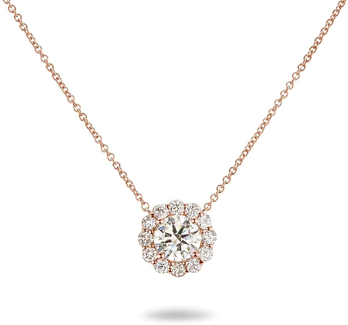 IGI Certified 14K Gold 1-5/8 Cttw Round Brilliant Cut Lab Created Diamond Flower Halo Pendant 18" Necklace (I-J Color, VS1-VS2 Clarity) - Choice of Gold Color
