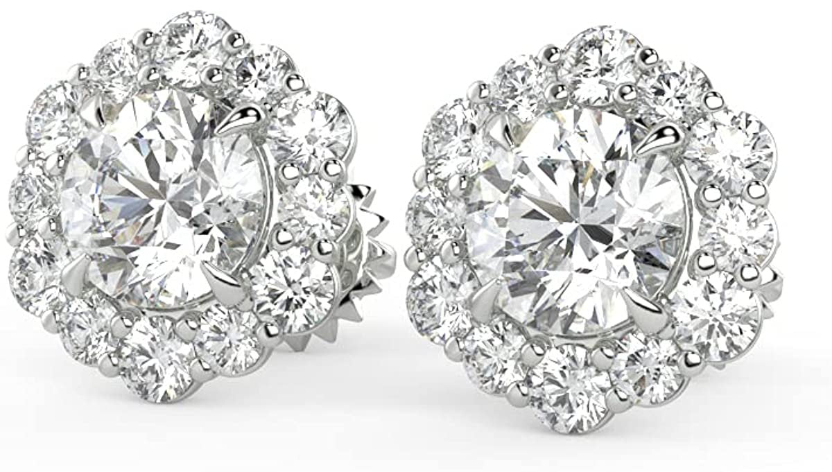 IGI Certified 14K Gold 1.0 Cttw Brilliant-Cut Lab Created Diamond Halo Earrings Pavé-Set (G-H Color, VS1-VS2 Clarity) - Choice of Gold Color