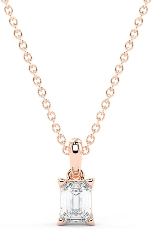 IGI Certified 1/4 Ct Emerald Cut Lab Grown Diamond 14K Gold Solitaire Pendant Necklace (G-H Color, VS1-VS2 Clarity) - 18” - Choice of Metal Color