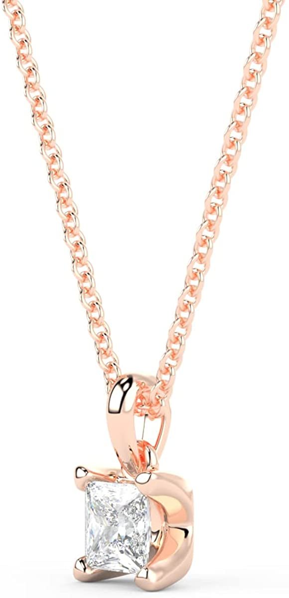 IGI Certified 1/4 Ct Princess Cut Lab Grown Diamond 14K Gold Solitaire Pendant Necklace (G-H Color, VS1-VS2 Clarity) - 18” - Choice of Metal Color