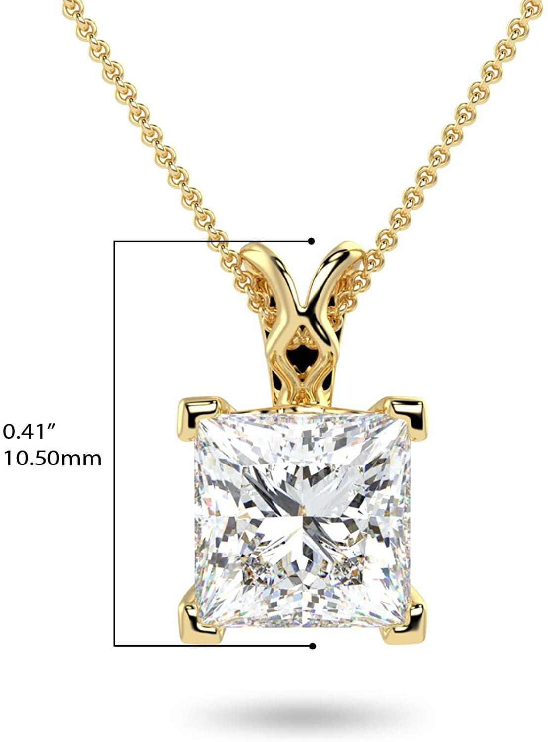 IGI Certified 14K Gold 1/2 or 1.0 Carat Square Princess-Cut Lab Created Diamond X-Bail Solitaire Pendant Necklace (G-H Color, VS1-VS2 Clarity), 18" - Choice of Gold Color