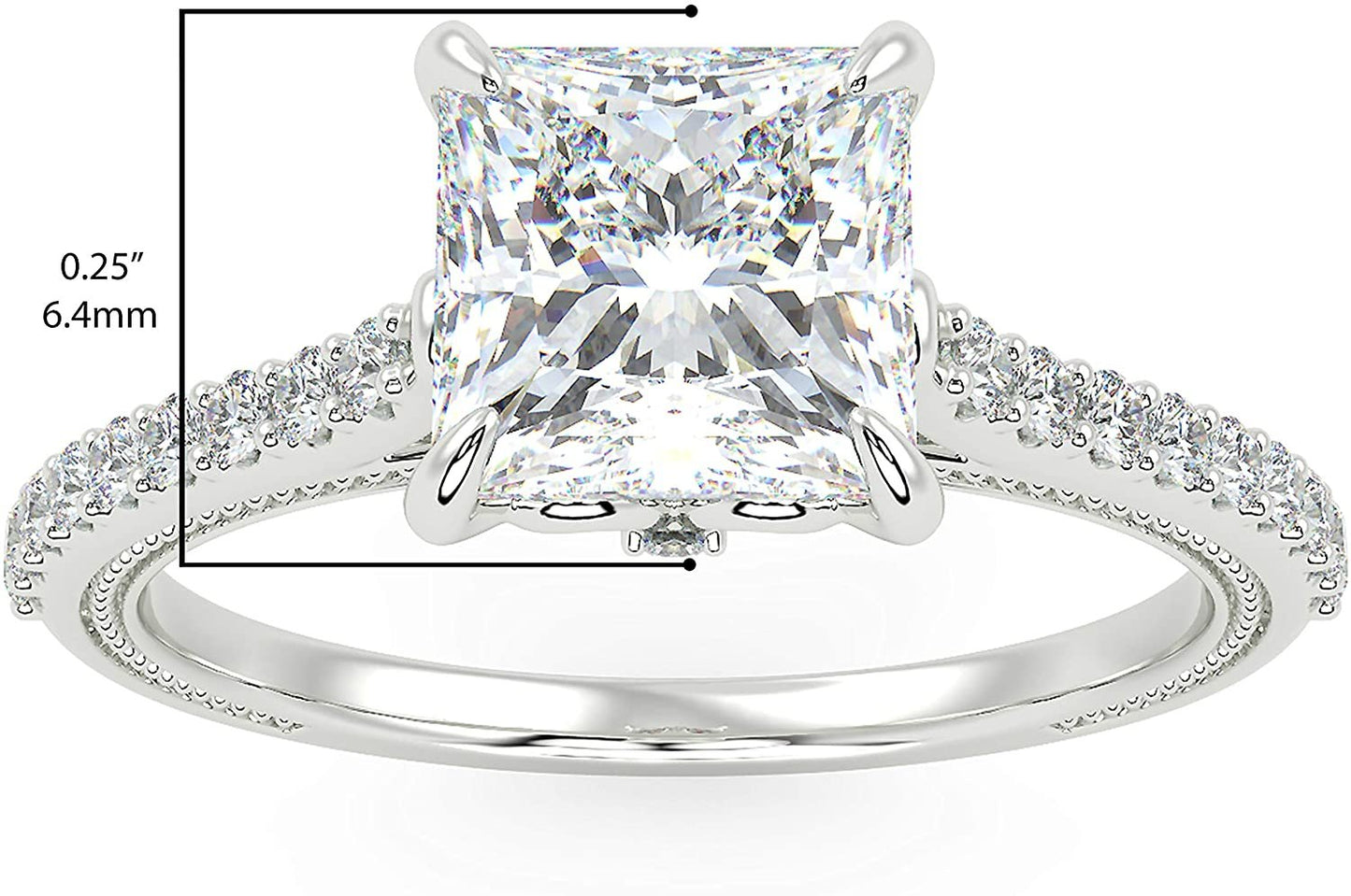 IGI Certified 14K White Gold 2-1/5 Cttw Princess-Cut Lab Created Diamond Square Solitaire Engagement Ring with Pavé Band (2.0 Carat Center Stone: G-H Color, VS1-VS2 Clarity) - Size 7