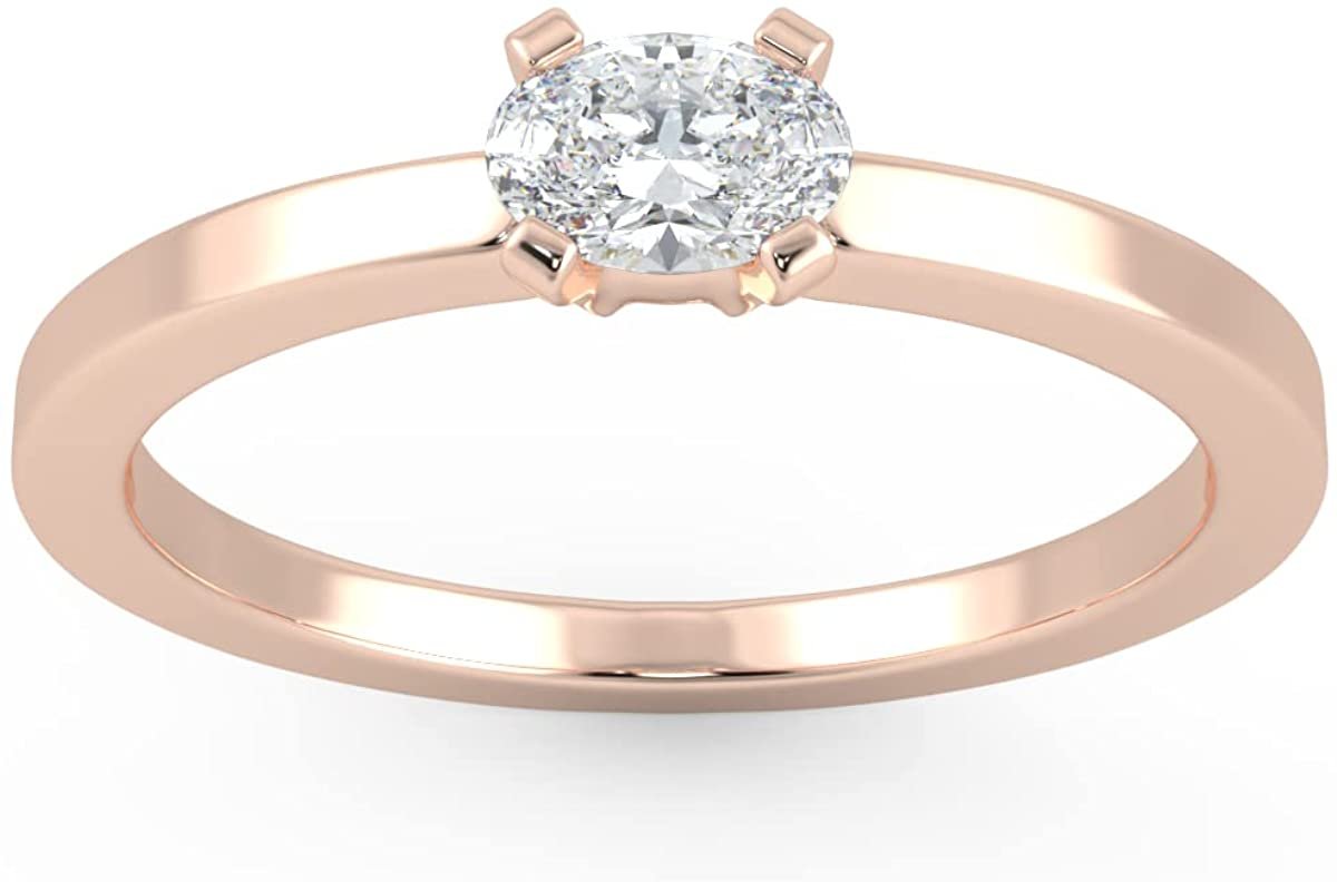 IGI Certified 1/4 Ct Oval Cut Lab Grown Diamond 14K Gold East-West Solitaire Engagement Ring (G-H Color, VS1-VS2 Clarity) - Choice of Gold Color