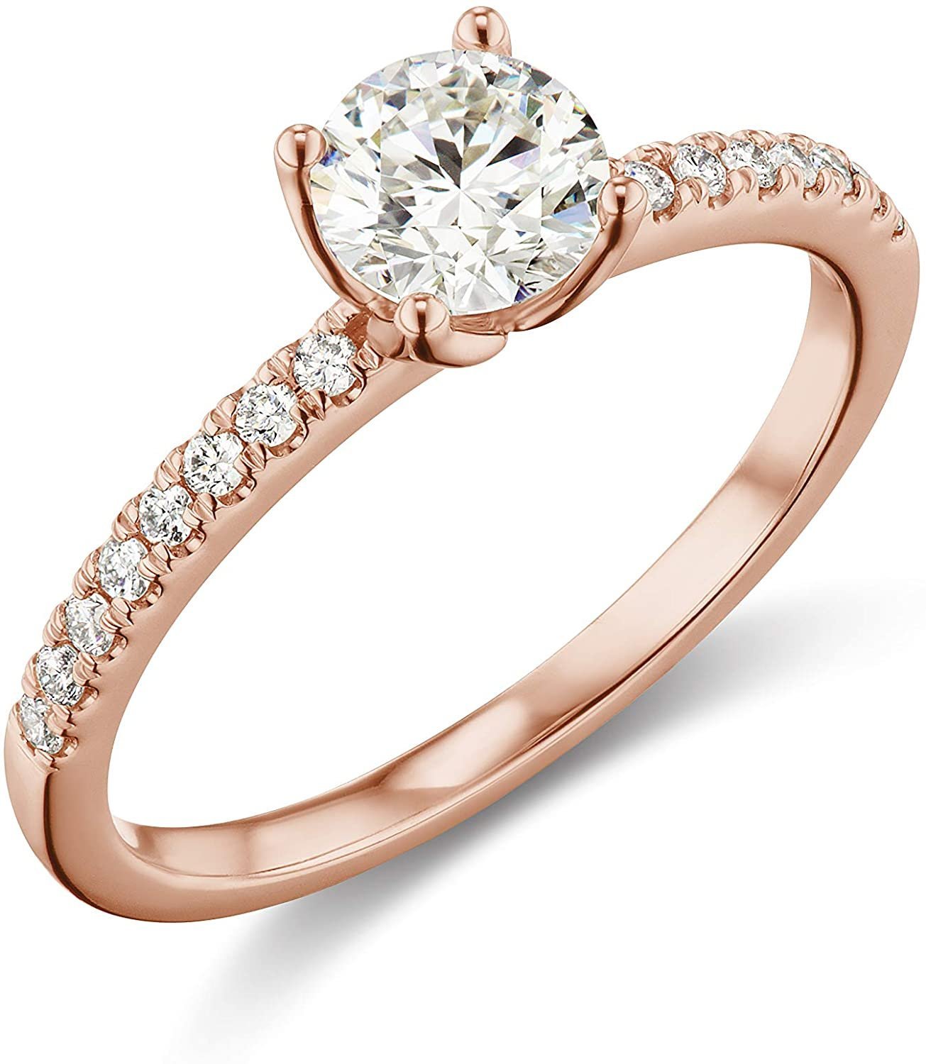 IGI Certified 14K Rose Gold 9/10 Cttw Round Brilliant-Cut Lab Created Diamond Solitaire Engagement Ring with French-Set Band (3/4 Carat Center Stone: G-H Color, VS1-VS2 Clarity) - Size 6