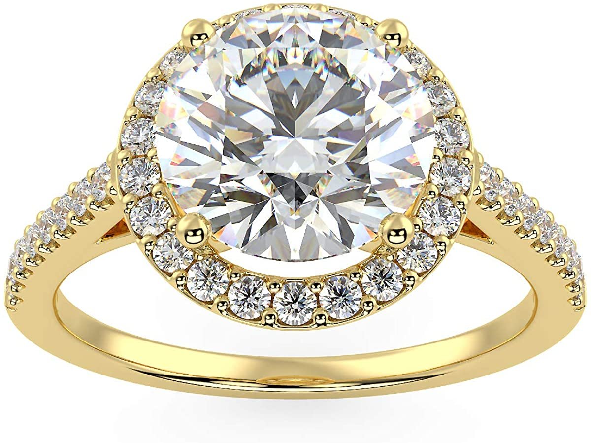 IGI Certified 14K Yellow Gold 2-1/3 Cttw Near-Colorless Round Brilliant-Cut Lab Created Diamond Halo Engagement Ring with Micro Pavé Band (Center Stone: I-J Color, VS1-VS2 Clarity) - Size 7-3/4
