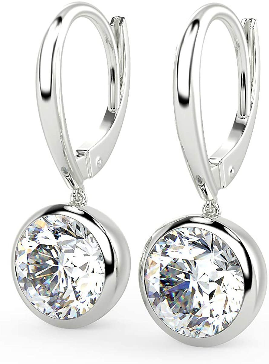 14K Gold 1/2 Cttw Round Brilliant-Cut Lab Grown Diamond Bezel-Set Leverback Drop Earrings (G-H Color, VS1-VS2 Clarity) - Choice of Gold Colors