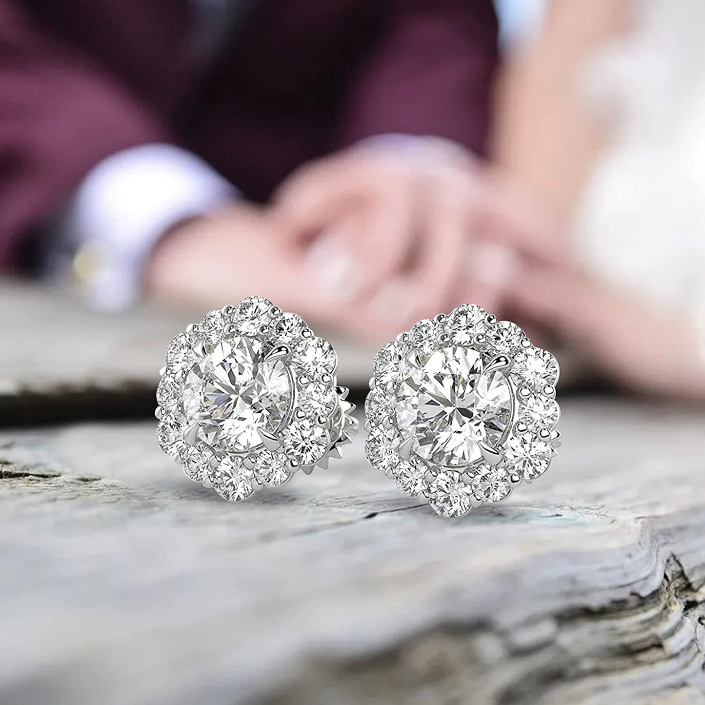 IGI Certified 14K Gold 1.0 Cttw Brilliant-Cut Lab Created Diamond Halo Earrings Pavé-Set (G-H Color, VS1-VS2 Clarity) - Choice of Gold Color