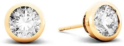 14K Gold 1/2 to 2/3 Cttw Round Brilliant-Cut Lab Grown Diamond Modern Bezel-Set Solitaire Stud Earrings (G-H Color, VS1-VS2 Clarity) - Choice of Gold Colors or Gem Weights