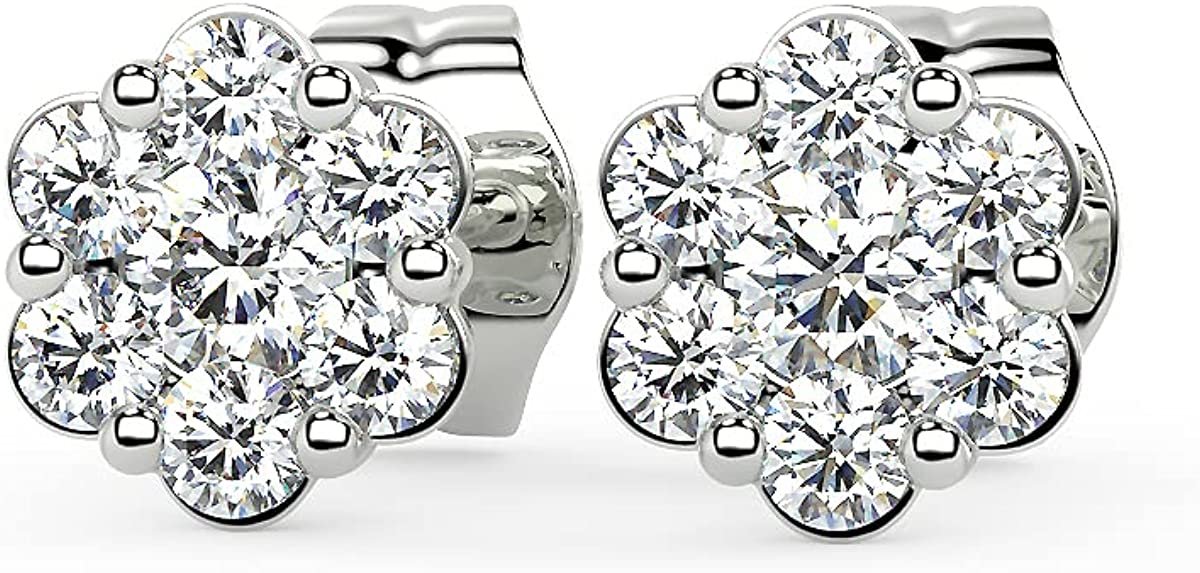 .925 Sterling Silver 1/5 Cttw Lab Grown Diamond Floral Cluster Stud Earrings (G-H Color, SI1-SI2 Clarity)