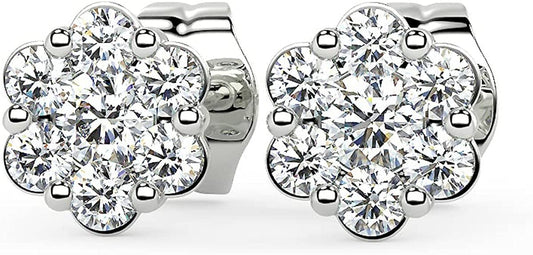 .925 Sterling Silver 1/5 Cttw Lab Grown Diamond Floral Cluster Stud Earrings (G-H Color, SI1-SI2 Clarity)