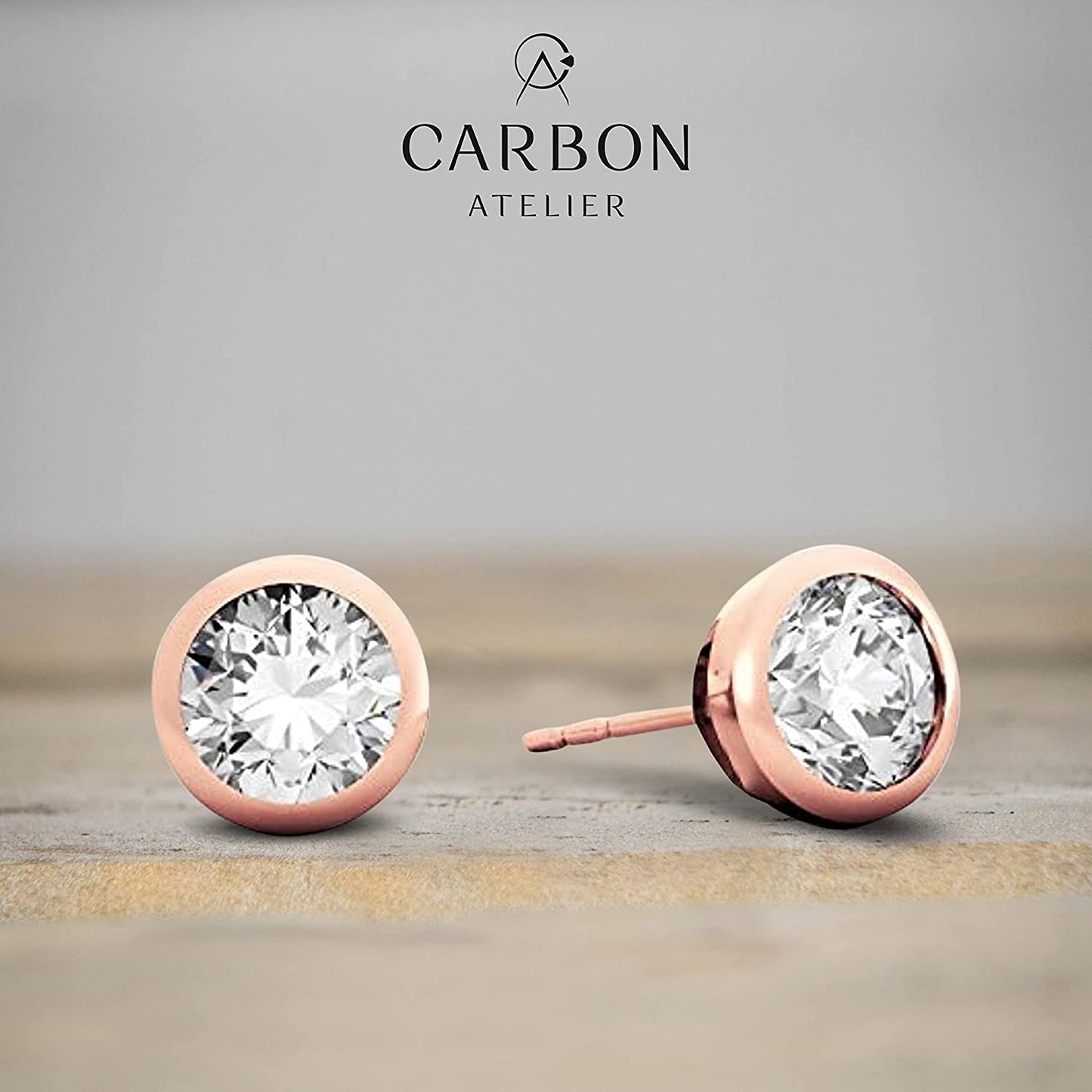IGI Certified 2.0 Cttw Near Colorless Round Brilliant-Cut Lab Created Diamond 14K Rose Gold Modern Bezel-Set Stud Earrings (I-J Color, VS1-VS2 Clarity)
