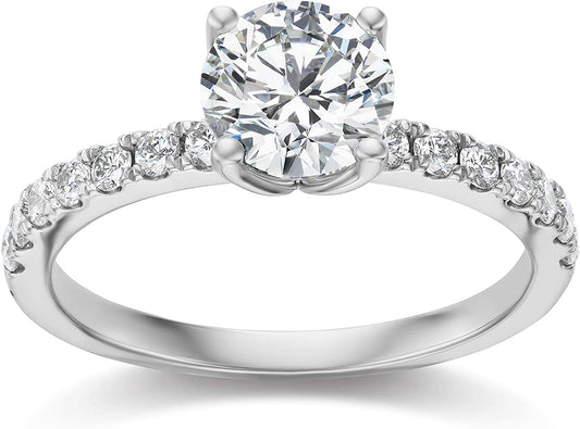 IGI Certified 14K White Gold 1-1/4 Cttw Brilliant-Cut Colorless Lab Created Diamond Solitaire Engagement Ring with Pavé-Set Band (Center Stone: E-F Color, VVS1-VVS2 Clarity) - Size 8