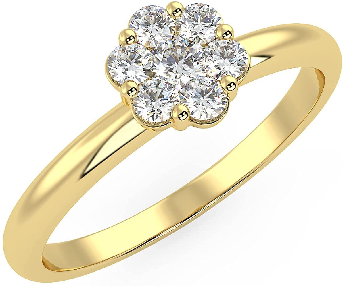 10K Yellow Gold 1/5 Cttw Round Brilliant-Cut Lab Grown Diamond Flower Cluster Engagement or Promise Ring (G-H Color, SI1-SI2 Clarity)