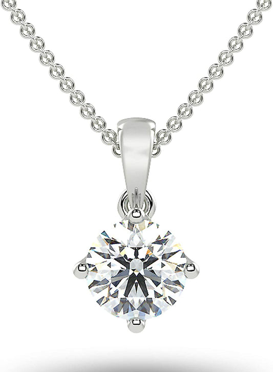 IGI Certified 14K White Gold 1.0 Carat Round Brilliant Lab Grown Diamond Solitaire Pendant Necklace (J-K Color, SI2-I1 Clarity),18"