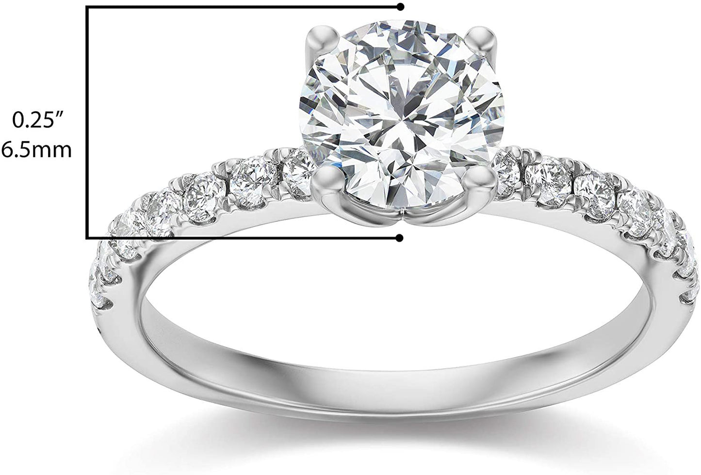 IGI Certified 14K White Gold 2.0 Cttw Round Brilliant-Cut Lab Created Diamond Solitaire Engagement Ring with Pavé-Set Band (1-1/2 Carat Center Stone: G-H Color, VS1-VS2 Clarity) - Size 5.25