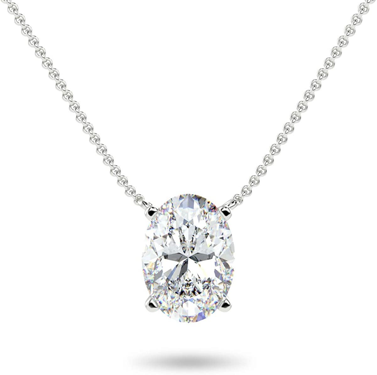IGI Certified 14K Gold 1/3 to 1-1/2 Carat Oval Shape Lab Created Diamond Suspended Solitaire Pendant Necklace (G-H Color, VS1-VS2 Clarity), 18" - Choice of Gold Color