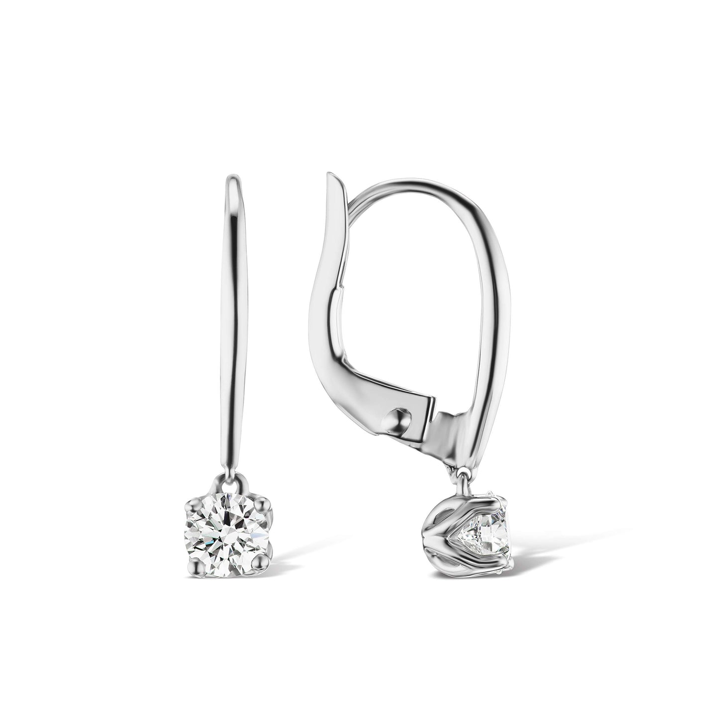 14K Gold 2/3 Cttw Round Brilliant-Cut Lab Created Diamond Four-Prong Leverback Drop Earrings (G-H Color, VS1-VS2 Clarity) - Choice of 14K Gold Color