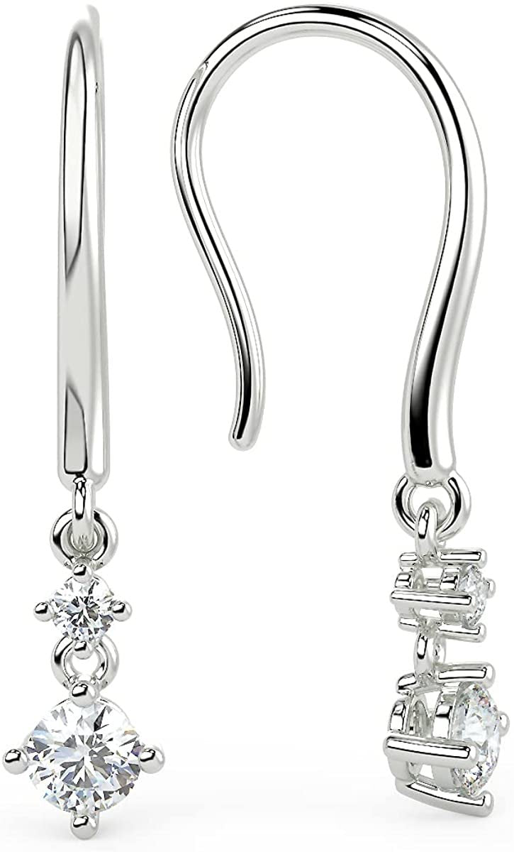 .925 Sterling Silver 3/8 Cttw Lab Grown Diamond Linear Dangle Earrings (G-H Color, SI1-SI2 Clarity)