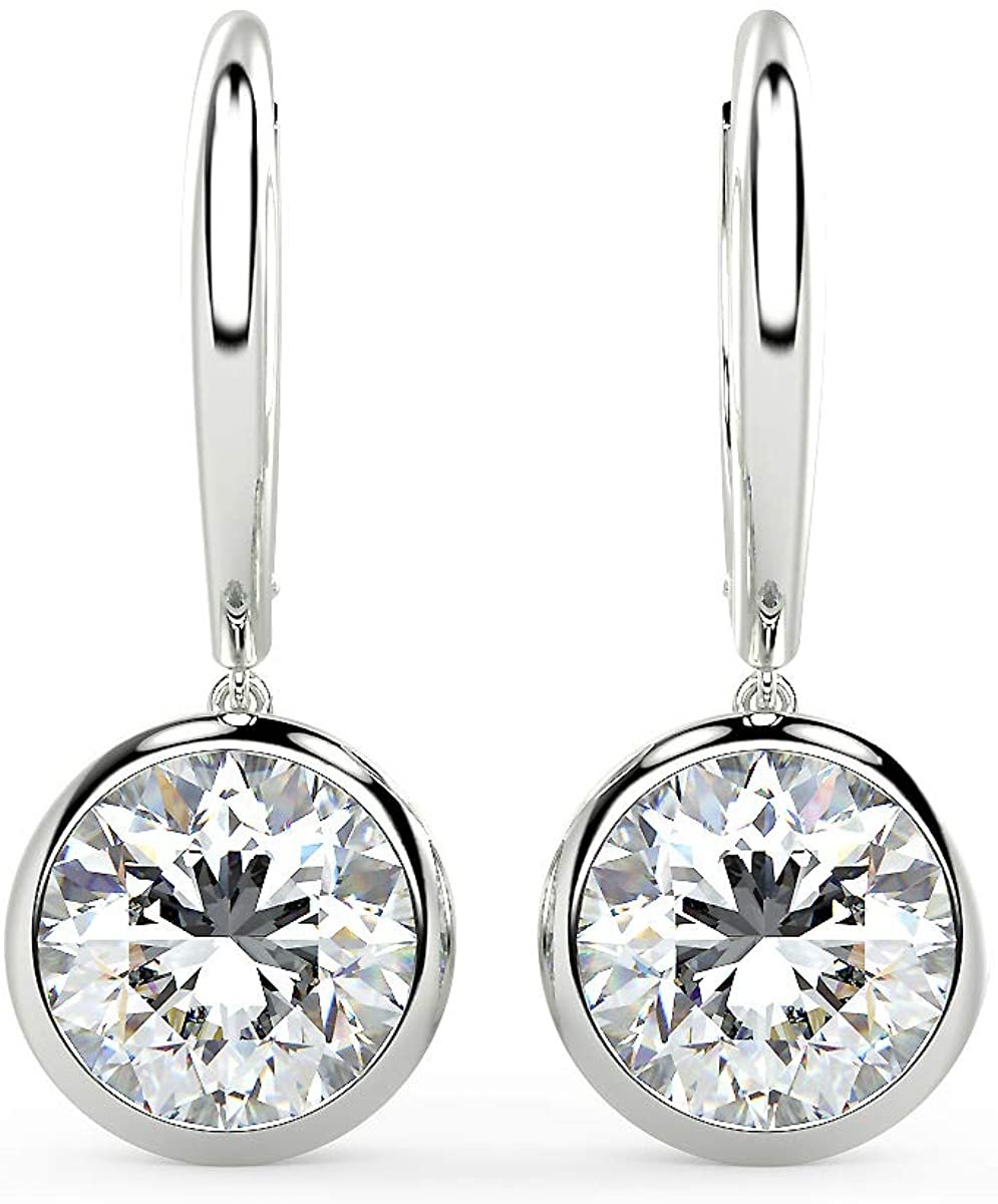 IGI Certified 1.0 Cttw Round Brilliant-Cut Lab Grown Diamond 14K Gold Bezel-Set Leverback Drop Earrings (G-H Color, VS1-VS2 Clarity) - Choice of 14K Gold Color and carat weight