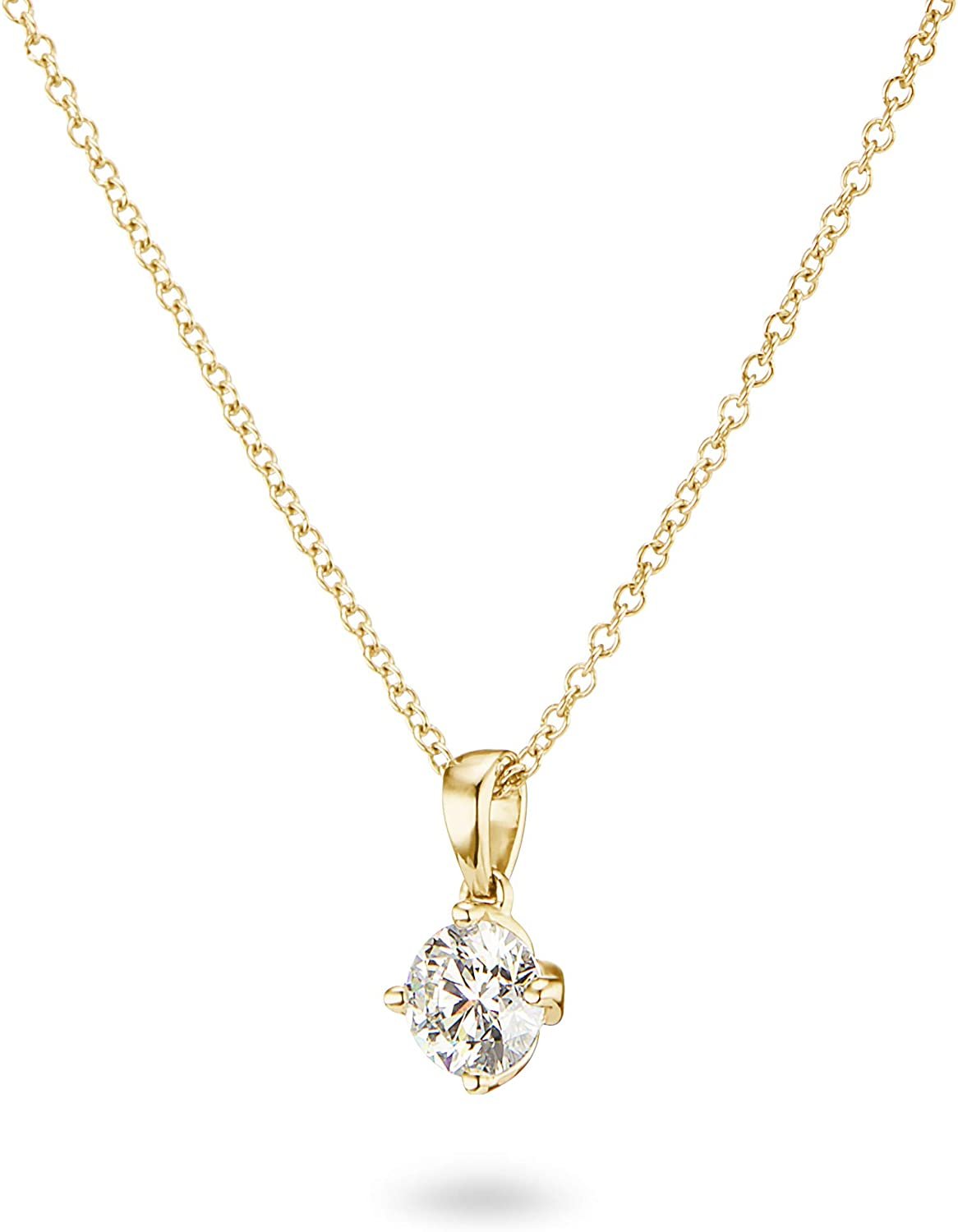 14K Gold 1/5 to 1/3 Carat Lab Grown Round-Cut Diamond Solitaire 4-Prong Pendant 16"-18" Necklace (G-H Color, VS1-VS2 Clarity) - Choice of Gold Color & Carat Weight