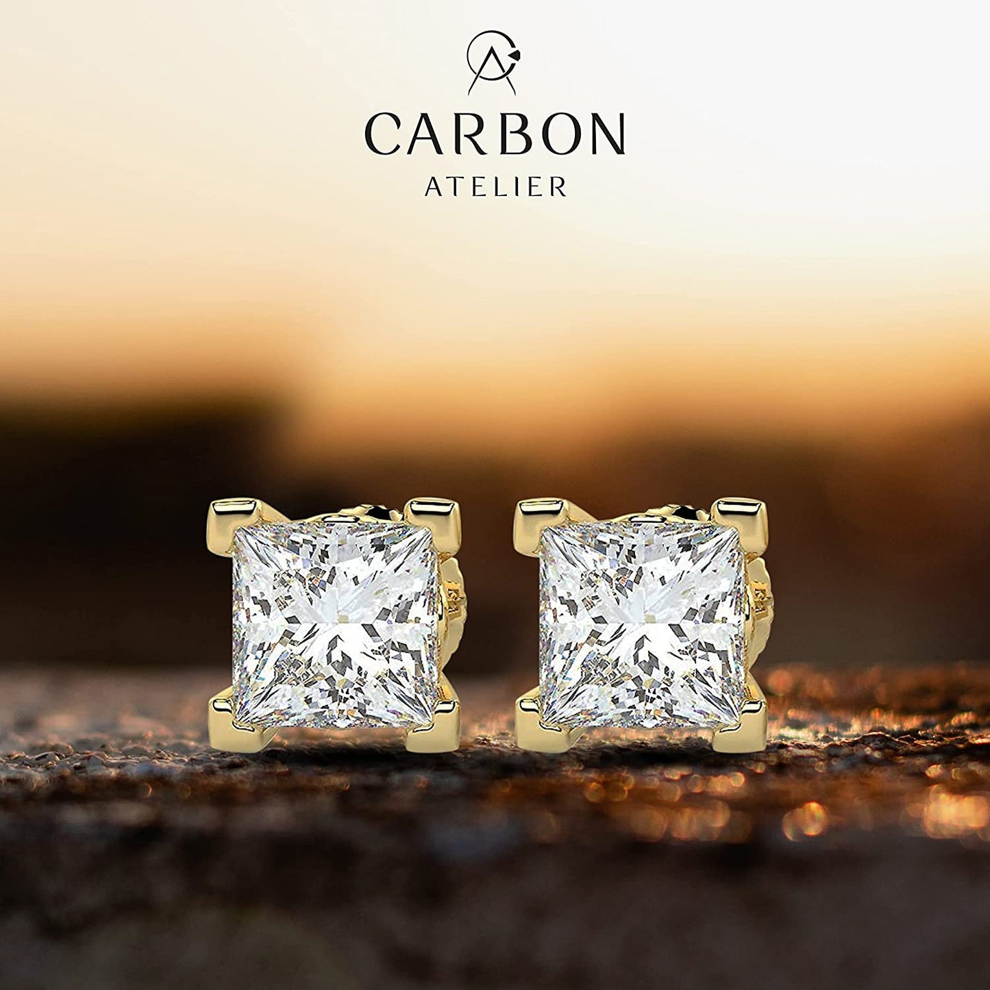 Certified 1.0 Cttw Near Colorless Square Princess Cut Lab Created Diamond Classic Square Four-Prong Stud Earrings (G-H Color, VS1-VS2 Clarity) - 14K Yellow Gold