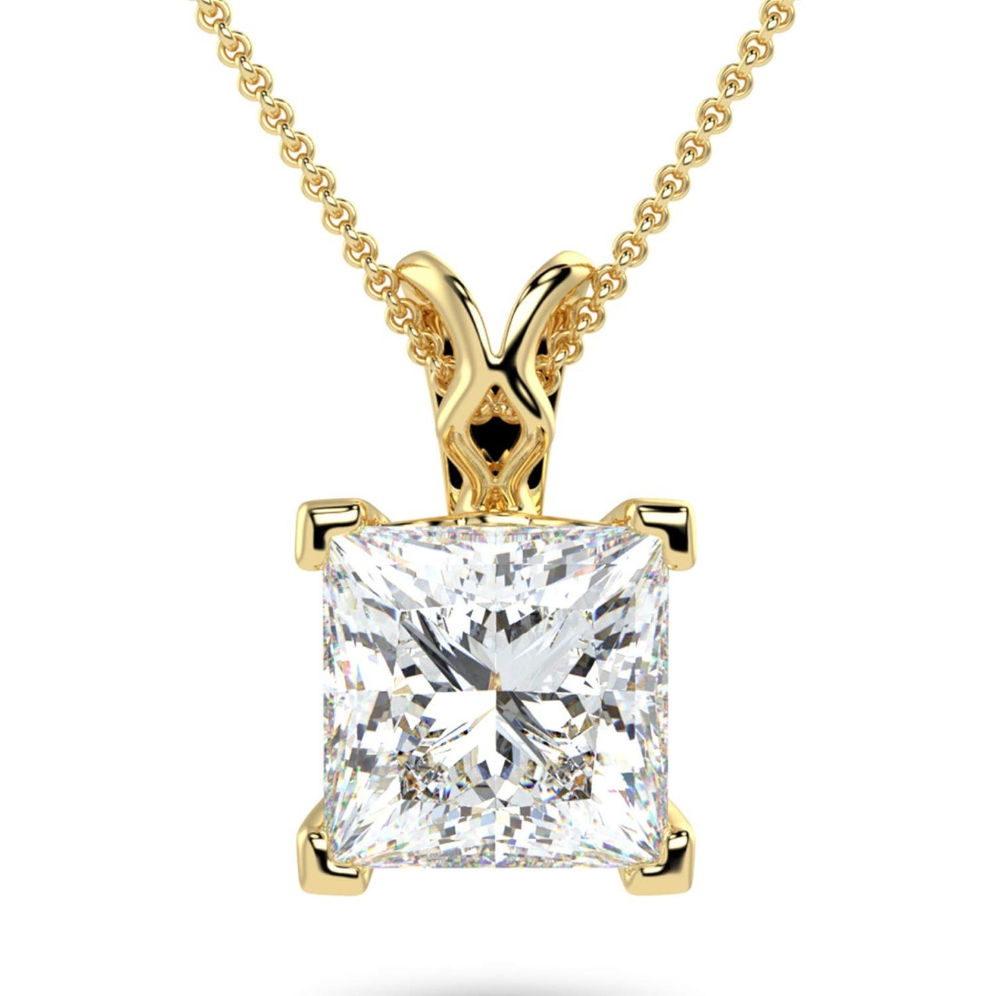 IGI Certified 14K Gold 1/2 or 1.0 Carat Square Princess-Cut Lab Created Diamond X-Bail Solitaire Pendant Necklace (G-H Color, VS1-VS2 Clarity), 18" - Choice of Gold Color