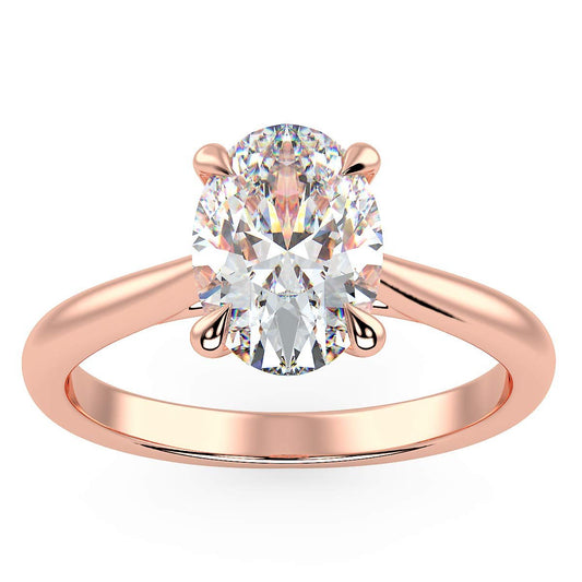 IGI Certified 14K Rose Gold 1.0 to 2.0 Carat Oval Lab Created Diamond Classic Solitaire Engagement Ring (G-H Color, VS1-VS2 Clarity)
