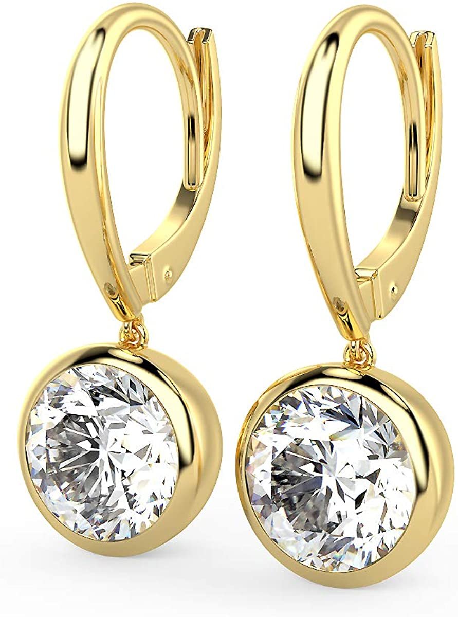 IGI Certified 1.0 Cttw Round Brilliant-Cut Lab Grown Diamond 14K Gold Bezel-Set Leverback Drop Earrings (G-H Color, VS1-VS2 Clarity) - Choice of 14K Gold Color and carat weight