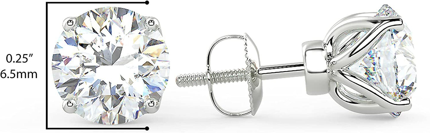 Certified 14K Gold 1.0 to 4.0 Cttw Near Colorless Round Brilliant-Cut Lab Grown Diamond Classic Four-Prong Stud Earrings (I-J Color, SI1-SI2 Clarity) - Choice of Gem Weights, Gold Colors