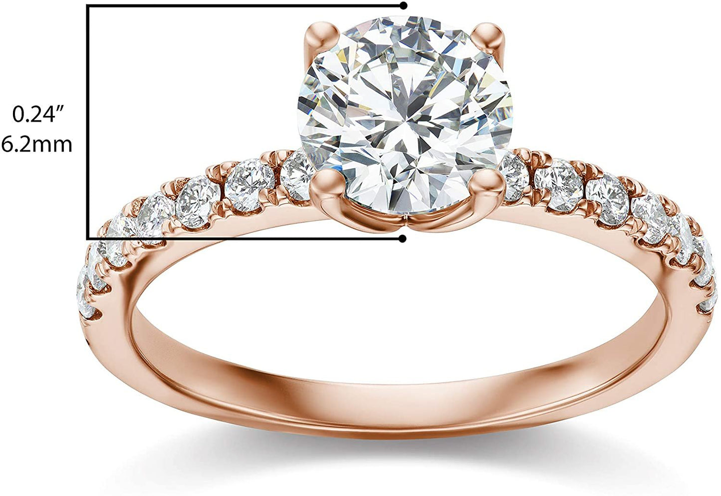 IGI Certified 14K Rose Gold 1.0+ Cttw Brilliant-Cut Lab Created Diamond Solitaire Engagement Ring with Pavé-Set Band (9/10 Carat Center: I-J Color, VS1-VS2 Clarity) - Size 8-3/4
