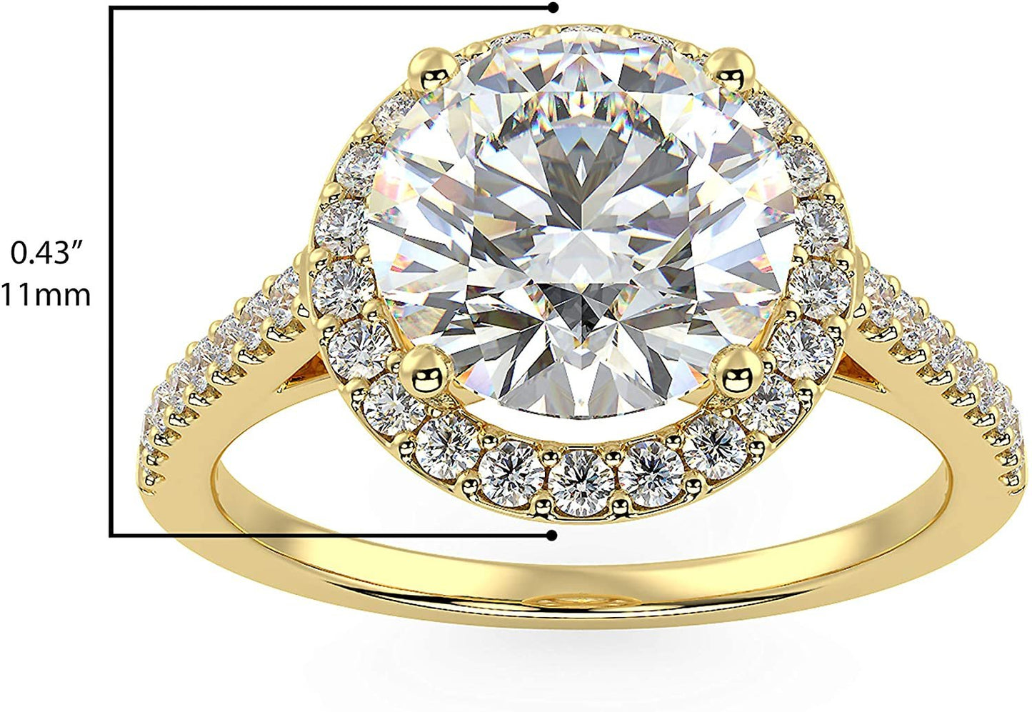 IGI Certified 14K Yellow Gold 2-1/3 Cttw Near-Colorless Round Brilliant-Cut Lab Created Diamond Halo Engagement Ring with Micro Pavé Band (Center Stone: I-J Color, VS1-VS2 Clarity) - Size 7-3/4