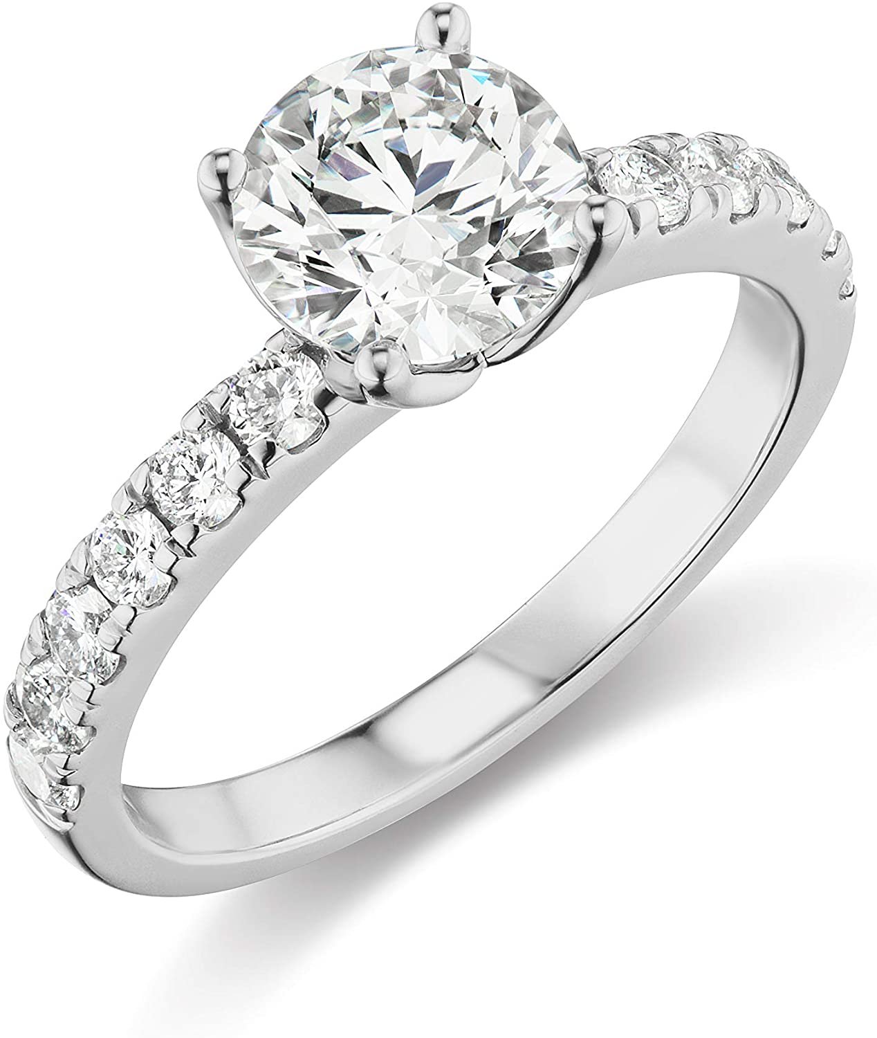 IGI Certified 14K White Gold 2-1/2 Cttw Brilliant-Cut Colorless Lab Created Diamond Solitaire Engagement Ring with Pavé-Set Band (Center Stone: E-F Color, VVS1-VVS2 Clarity) - Size 7.5