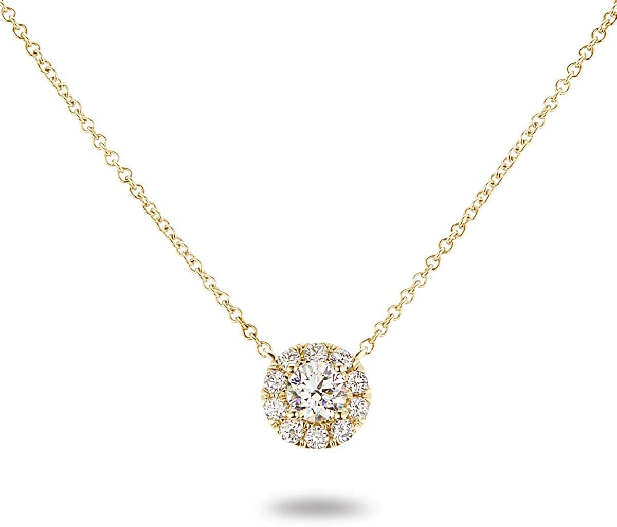 14K Gold 1/5 to 1/3 Carat Lab Grown Round-Cut Diamond Solitaire 4-Prong Pendant 16"-18" Necklace (G-H Color, VS1-VS2 Clarity) - Choice of Gold Color & Carat Weight