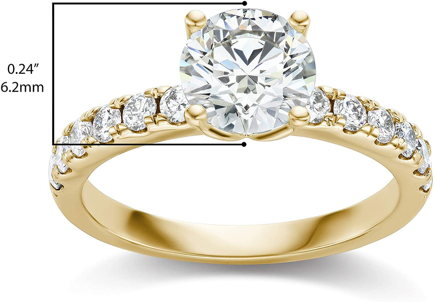 IGI Certified 14K Yellow Gold 1.0+ Cttw Brilliant-Cut Lab Created Diamond Solitaire Engagement Ring with Pavé-Set Band (9/10 Carat Center: I-J Color, VS1-VS2 Clarity) - Size 7-3/4