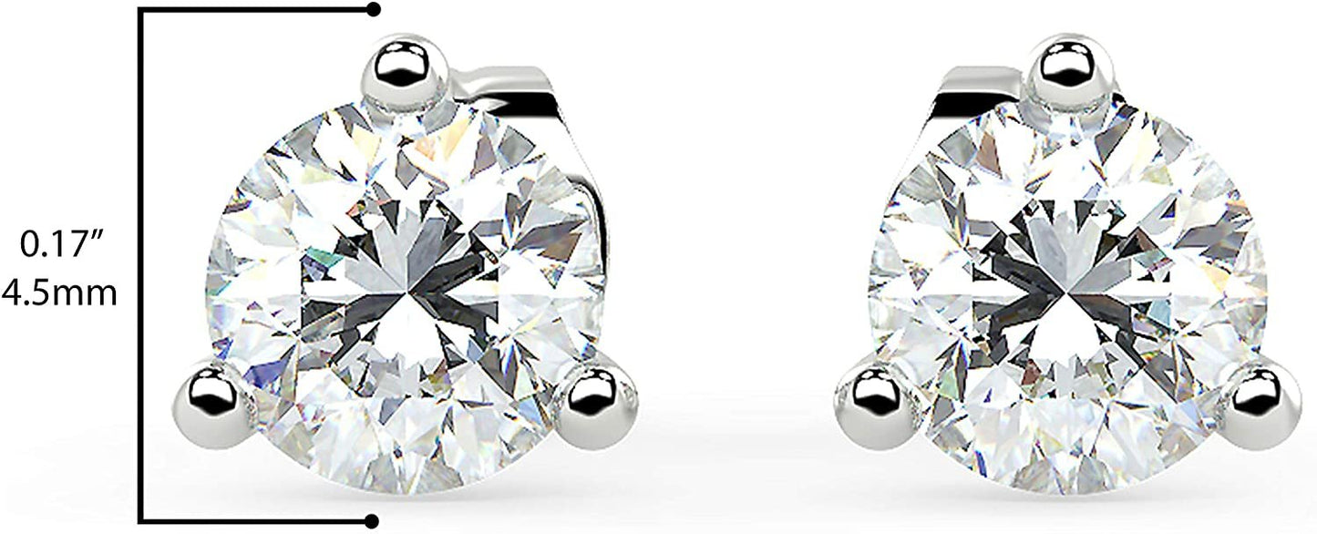 14K Gold 1/2 or 2/3 Cttw Round Brilliant-Cut Lab Grown Diamond 14K Gold Martini-Set 3-Prong Stud Earrings (G-H Color, VS1-VS2 Clarity) - Choice of Gem Weights, Gold Colors