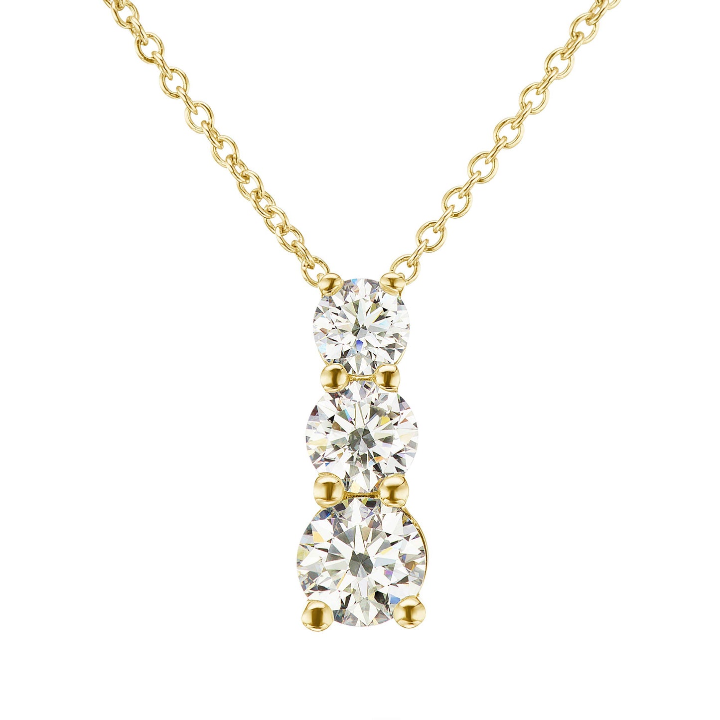 IGI Certified 14K Gold 1-1/2 Cttw Round Brilliant Cut Lab Created Diamond 3 Stone Pendant 18" Necklace (G-H Color, VS1-VS2 Clarity) - Choice of Gold Color