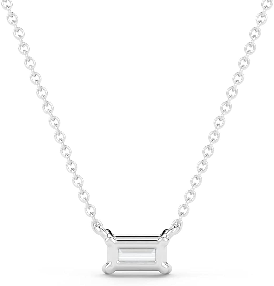 IGI Certified 1/4 Ct Emerald Cut Lab Grown Diamond 14K Gold East-West Solitaire Necklace (G-H Color, VS1-VS2 Clarity) - 18” - Choice of Metal Color