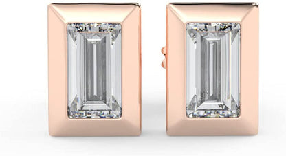 IGI Certified 1/2 Cttw Baguette Emerald Shape Lab Grown Diamond 14K Gold Bezel Set Pushback Stud Earrings (G-H Color, VS1-VS2 Clarity) - Choice of Gold Color